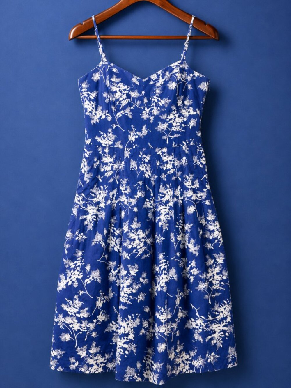 Garden Party Brunch Resort Blue Cotton Fit & Flare Midi Dress Cottagecore Size12
